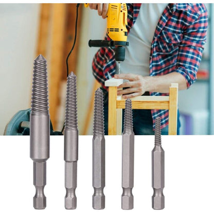 Screw Drill Bits, Stud Removal Tool, 5 pcs Broken Screw Extractor Hex Shank Fine Teeth DAmaged Bolt Removal Tool
