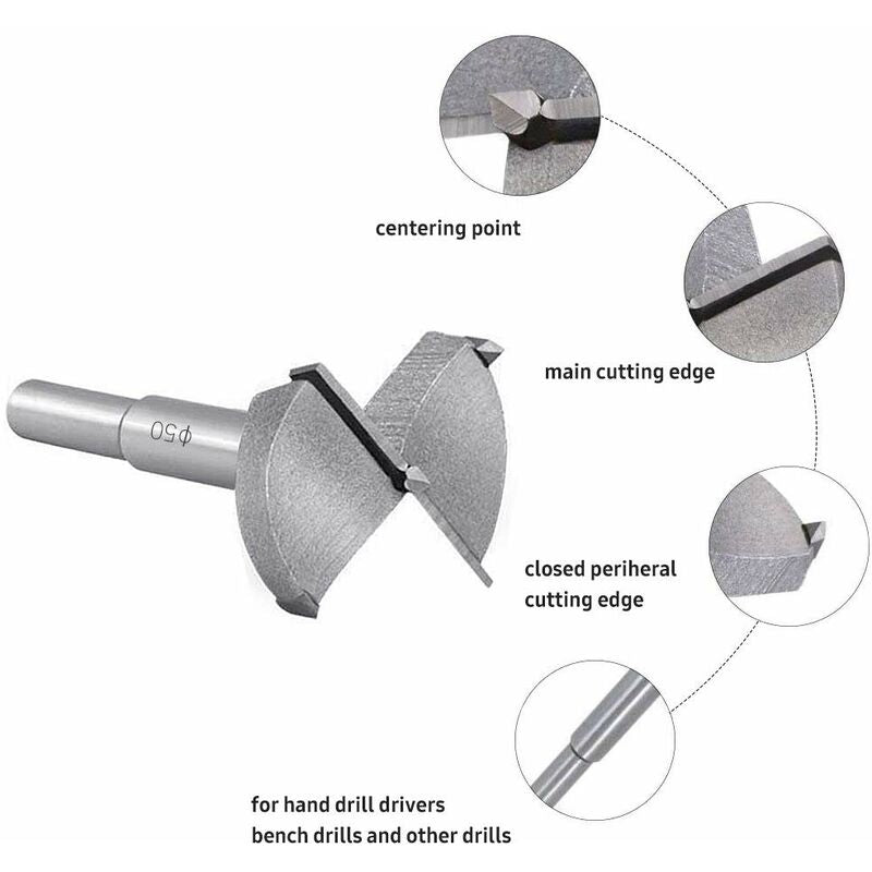 Wood Drill Bits, 50Mm Carbide Wood Cutter, Installing Wooden Spherical Doors, Drawers, Plywood, Quickly Helps You Make