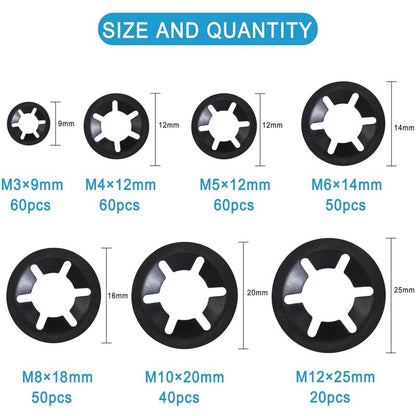 Universal Lock Washers Lock Washer M3 M4 M5 M6 M8 M10 M12 Starlock Washer Quick Push Fasteners Assortment Kit With Box