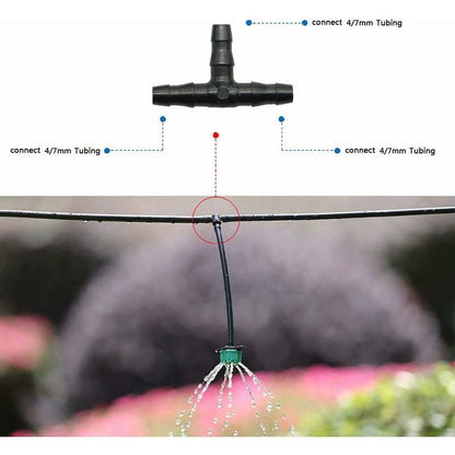 100 pcs Barbed Connectors Drip Irrigation,4/7Mm Universal Barbed Tee Hose,Suitable For 4/7Mm Drip Hose Watering Garden
