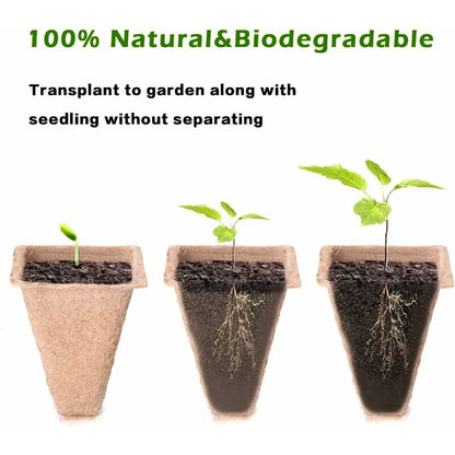 10 Pack Peat Pots, 100 Cells Biodegradable Seedling Starter Kit For Indoor Outdoor, Includes 10 Plastic Plant Labels
