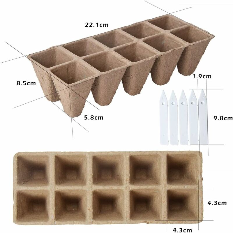 10 Pack Peat Pots, 100 Cells Biodegradable Seedling Starter Kit For Indoor Outdoor, Includes 10 Plastic Plant Labels