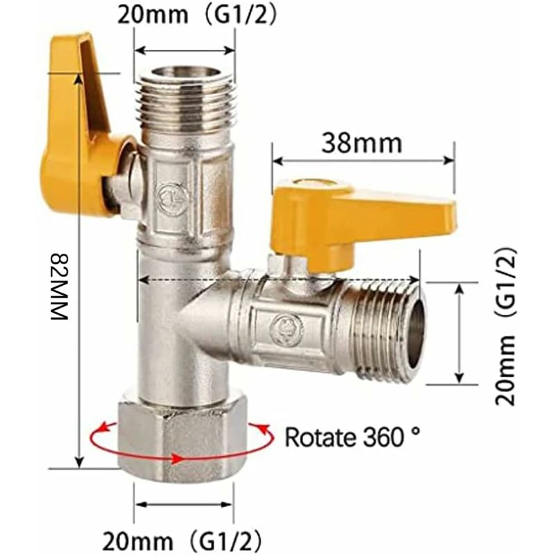 Brass Three Way Valve, Brass Three Way Shower Valve, Brass Three Way Valve, T Connection, Kitchen Or Bathroom Stop Valve