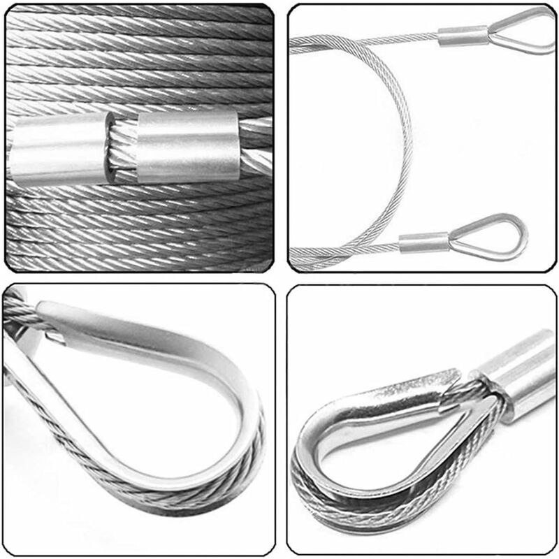 250 pcs 6 Sizes Aluminum Wire ROpe Thimbles Assortment Double Barrel Sleeves & 5 Size Thimbles For Wire ROpe