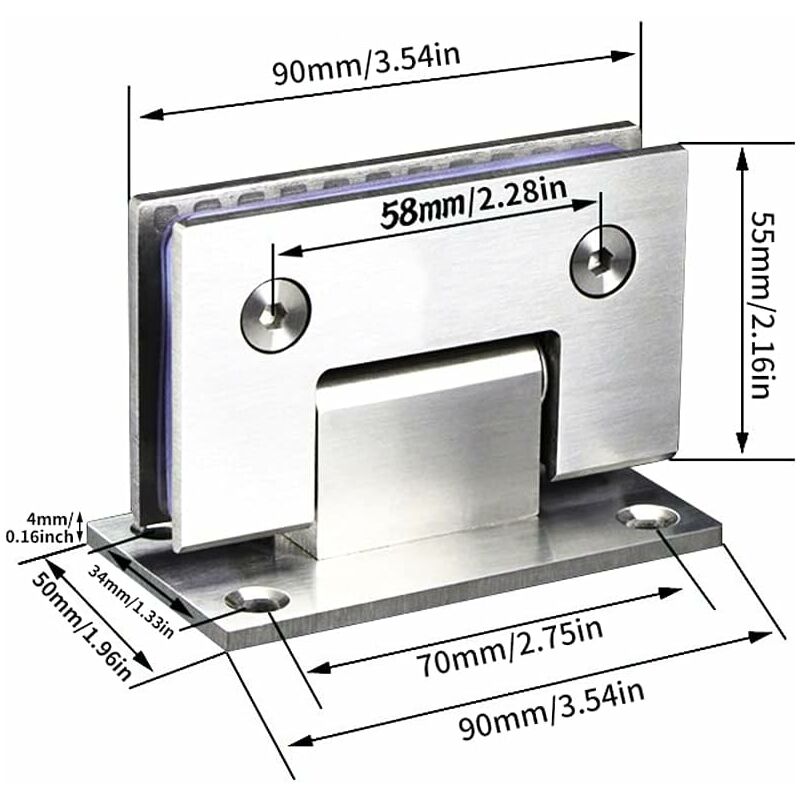 2 Pack 90 Degree Shower Door Hinges With Screws, 4Mm Thickness Stainless Steel For Bathroom Door And Glass (Silver)