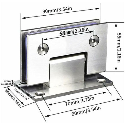 2 Pack 90 Degree Shower Door Hinges With Screws, 4Mm Thickness Stainless Steel For Bathroom Door And Glass (Silver)