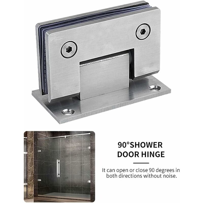 2 Pack 90 Degree Shower Door Hinges With Screws, 4Mm Thickness Stainless Steel For Bathroom Door And Glass (Silver)