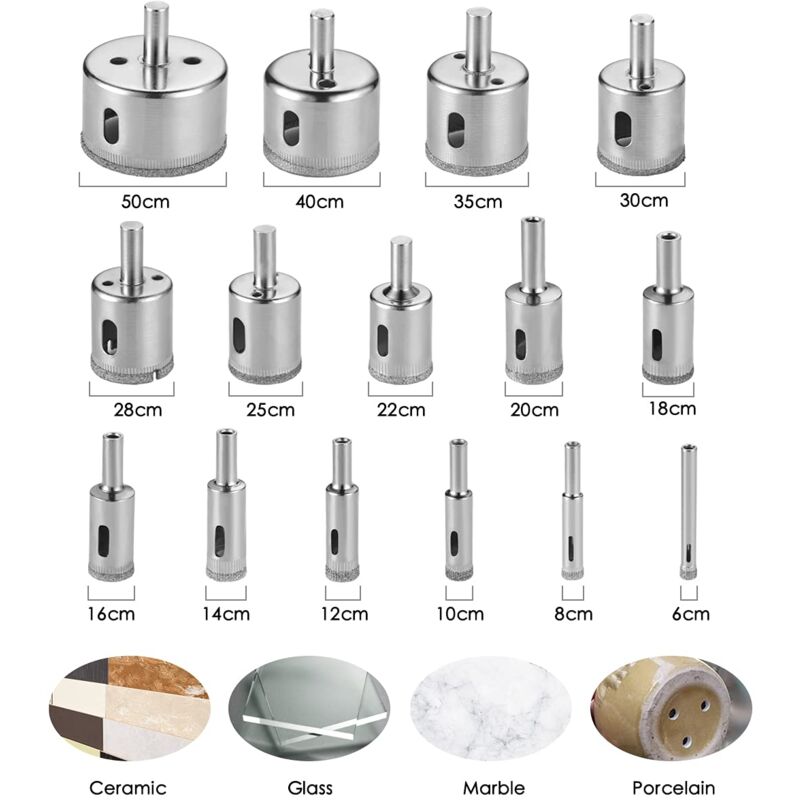 Diamond Drill Bit, 15 pcs Hole Saw Tools Set, Diamond Hole Saw For Glass/Tile/Ceramic/Marble/Porcelain Carbon Steel