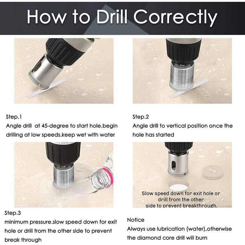 Diamond Drill Bit, 15 pcs Hole Saw Tools Set, Diamond Hole Saw For Glass/Tile/Ceramic/Marble/Porcelain Carbon Steel