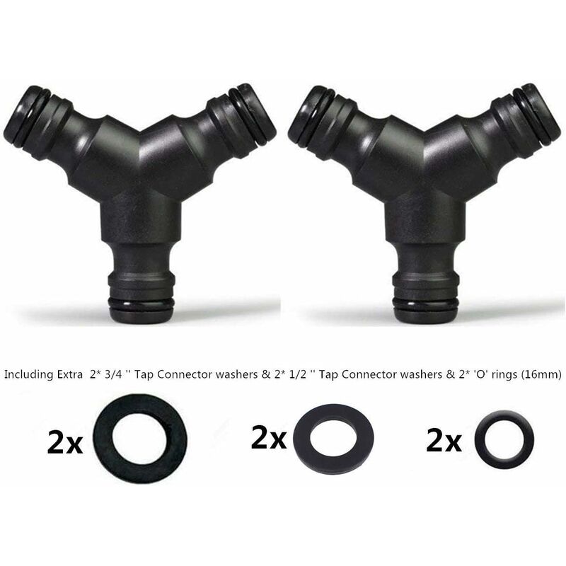 Plastic Snap On Hose Splitter (3 Way) Y Male Garden Hose Connector Y-Connector 2 Pack