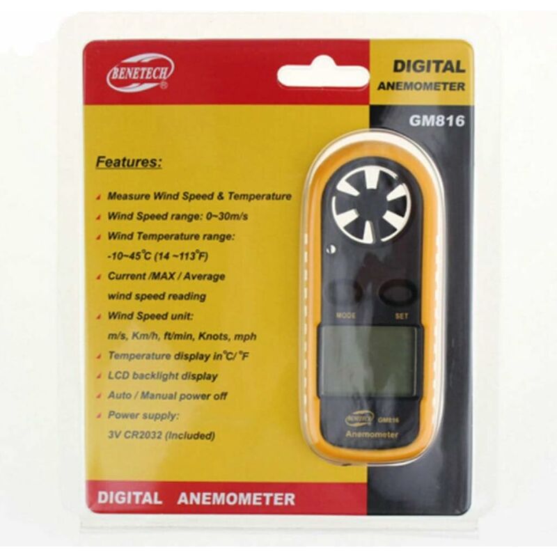 Digital Anemometer Wind Meter With Backlit Lcd Display, Measuring Air Velocity, Air Flow And Outdoor Air Temperature