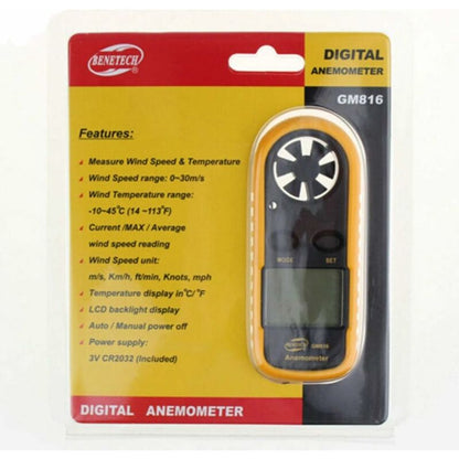 Digital Anemometer Wind Meter With Backlit Lcd Display, Measuring Air Velocity, Air Flow And Outdoor Air Temperature