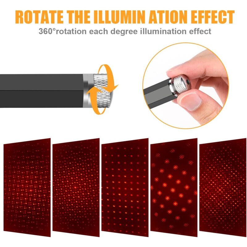 Atmosphere Light, Usb Car ROof Lamp Starry Sky Atmosphere LED Projector Red Night Light Adjustable Multiple Modes,