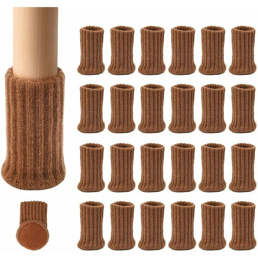 24 Pairs Non-Slip Knitted Furniture Socks For Chair Legs, Prevent Scratches And Reduce Noise, Move Easily, Brown