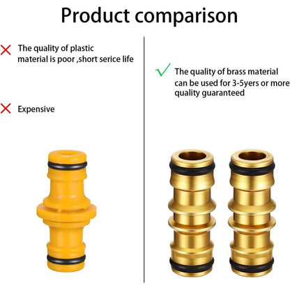 2 Pack Brass Garden Hose Connector For Garden Hose Tap (Double Male Brass Connector)