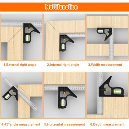 Combination Square, 12'/300Mm Stainless Steel Square Carpentry Tools, 45/90 Degree Ruler With Spirit Level.
