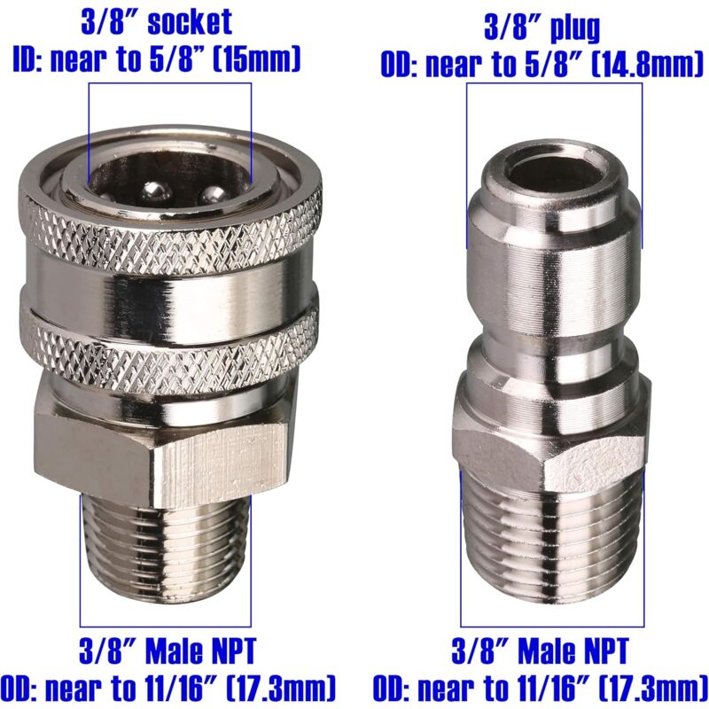 Pressure Washer Quick Connect Adapter Kit, 9.5Mm Male Thread, 5000 Psi 1 3/8'' Quick Connect Kit -Male