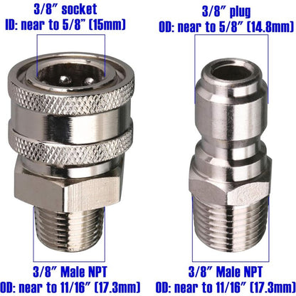 Pressure Washer Quick Connect Adapter Kit, 9.5Mm Male Thread, 5000 Psi 1 3/8'' Quick Connect Kit -Male
