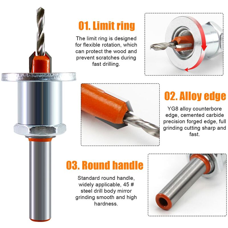 2 pcs Wood Drill Bits, Hss Drill Bit Set, 8Mm Steel Countersink Drill Bits, Countersink Drill Bit Set For Woodworking,