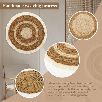 7 pcs Set Handmade Bohemian Wall Hanging Basket Wicker Rattan Wall Decor For Bedroom Dining ROom Office