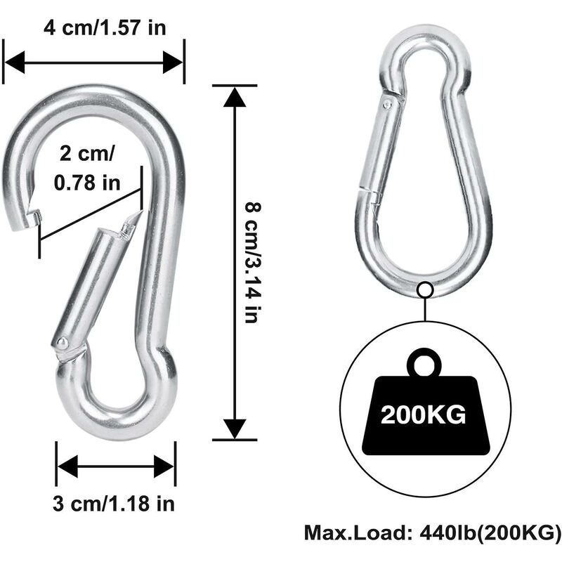 4 pcs Heavy Duty Carabiner Hooks For Sports, Locking Dogs, Hammock Swing, 304 Stainless Steel, 8Mm Thickness