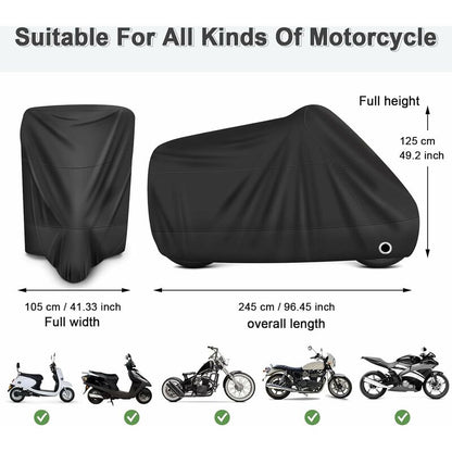 Motorcycle Cover Waterproof, Cold And Weather Resistant 190T Black Protects From Dust