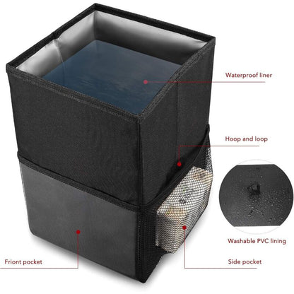 Car Trash Can With Lid - Hanging Garbage Bag With Storage Pockets, Foldable And Portable Waterproof Organizer, Large