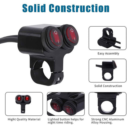 12V Waterproof Motorcycle Atv Bike 22Mm 7/8 Inch Handlebar Dual Control Kill Button Headlight Switch Hazard Brake Fog