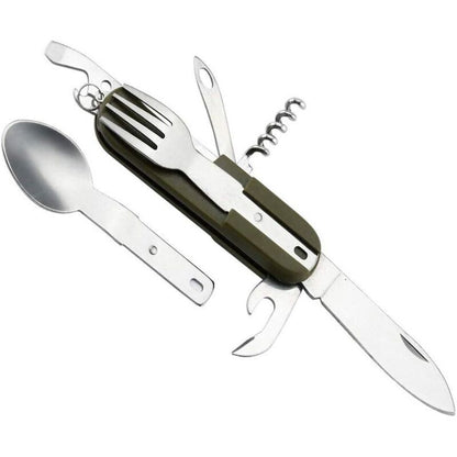 Stainless Steel Folding Tableware Set For Outdoor Camping - 7-In-1 Multi-Function Tool, Removable