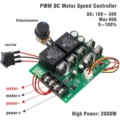 Dc Motor Controller, Dc 9-50V 40A Reversible Dc Motor Speed Controller To 12V 24V 36V 48V 2000W Reversible Speed Control