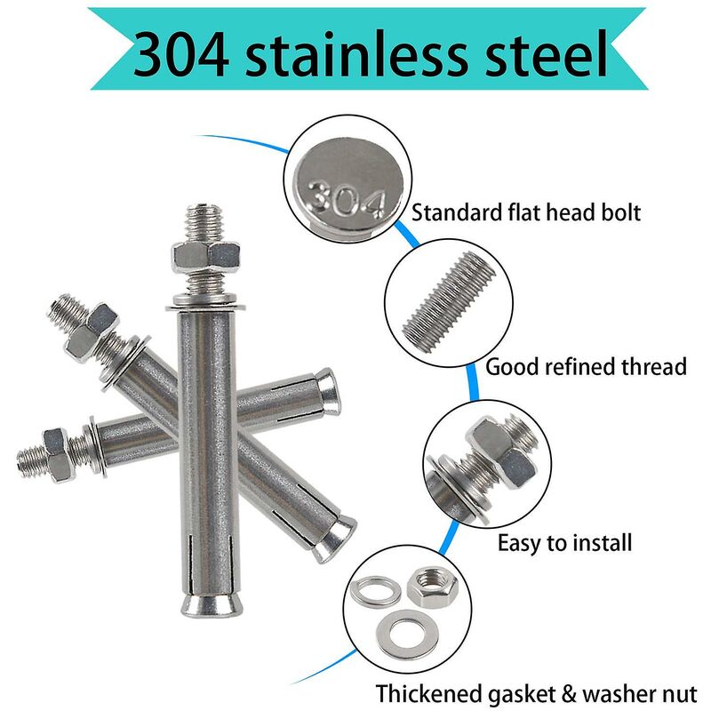 M8X80Mm Hex Expansion Bolts 304 Stainless Steel Expansion Screws Heavy Duty Concrete Anchors Fixing Screws For Wall