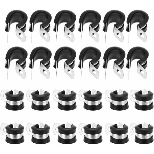 24 pcs 10Mm Stainless Steel Hose Clamps P-Clips Tube Fastener Clips With Rubber Coating For Automotive Electrical Tube