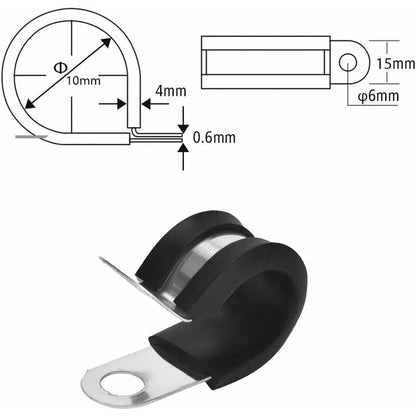 24 pcs 10Mm Stainless Steel Hose Clamps P-Clips Tube Fastener Clips With Rubber Coating For Automotive Electrical Tube