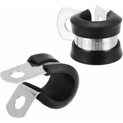 24 pcs 10Mm Stainless Steel Hose Clamps P-Clips Tube Fastener Clips With Rubber Coating For Automotive Electrical Tube