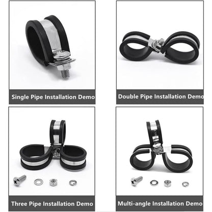 24 pcs 10Mm Stainless Steel Hose Clamps P-Clips Tube Fastener Clips With Rubber Coating For Automotive Electrical Tube