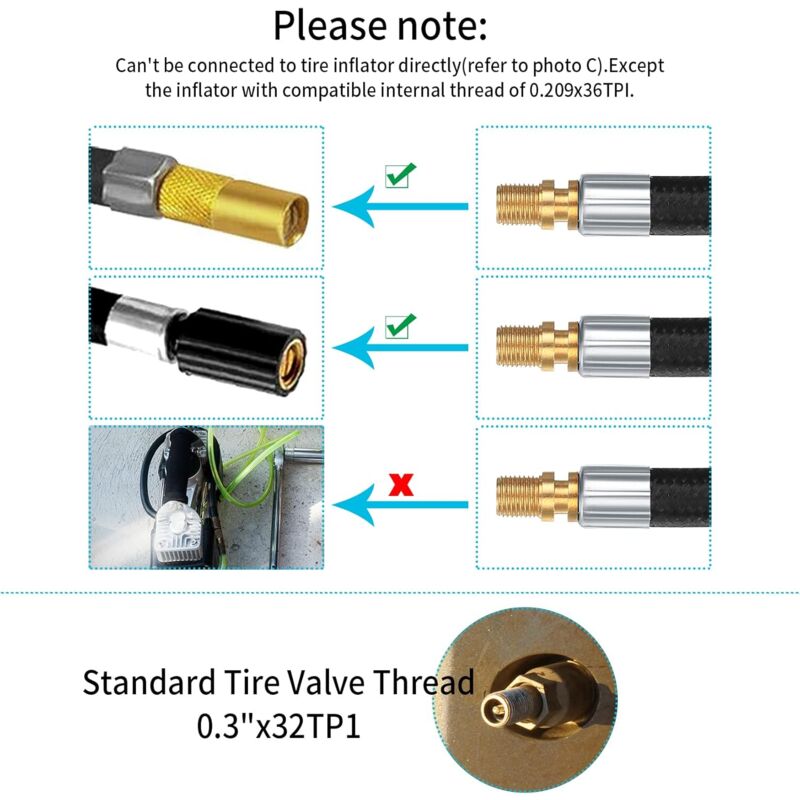 2 Tire Inflator Pump Hose, 35Cm Valve Inflator Tube Bicycle Hose, Car Tire Adapter, Car Air Rubber, Black, One Size