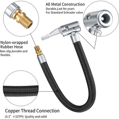 2 Tire Inflator Pump Hose, 35Cm Valve Inflator Tube Bicycle Hose, Car Tire Adapter, Car Air Rubber, Black, One Size