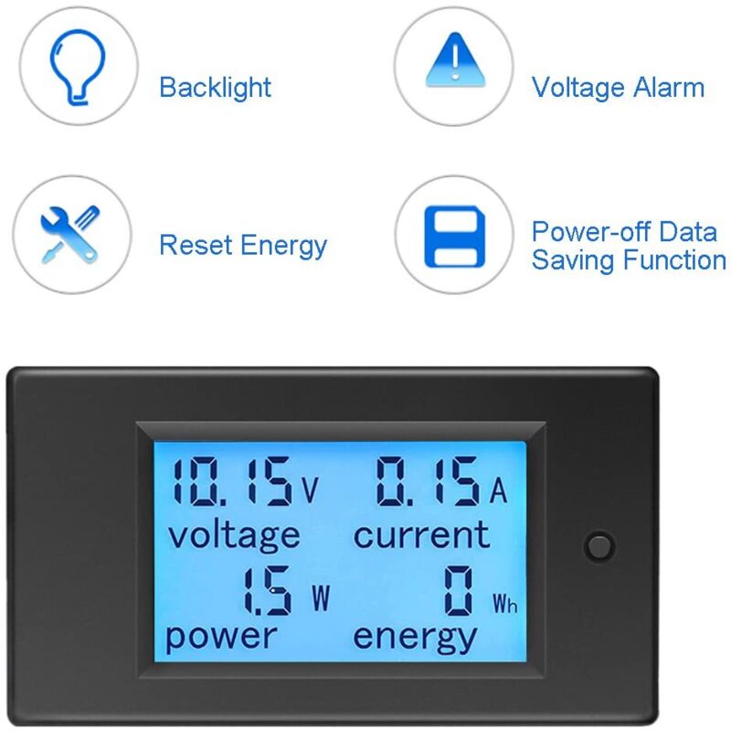 Voltmeter Ammeter Dc 6.5-100V 20A, Voltage Meter Wattmeter Tester Voltage Current Power Energy Digital Lcd Energy Meter