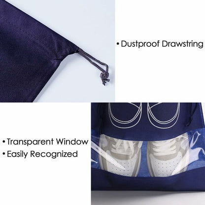 Travel Shoe Bag, Waterproof Dustproof Fleece Shoe Bag Set With Clear Window And Drawstring (3244Cm) -10 pcs-Navy Blue