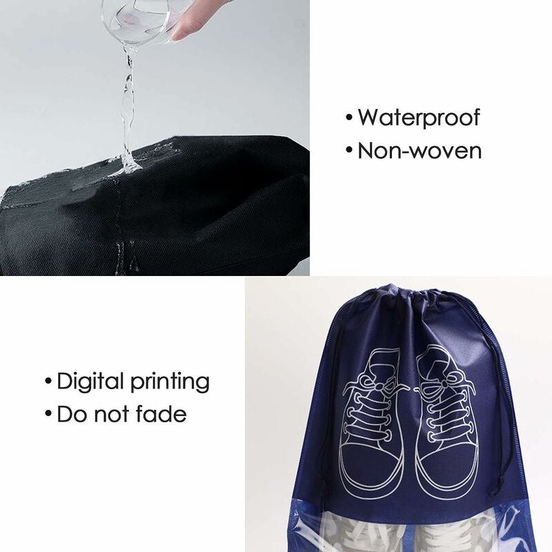 Travel Shoe Bag, Waterproof Dustproof Fleece Shoe Bag Set With Clear Window And Drawstring (3244Cm) -10 pcs-Navy Blue