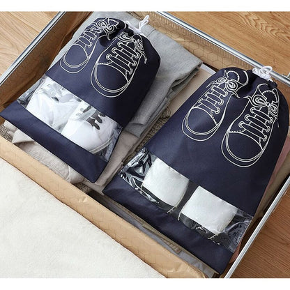 Travel Shoe Bag, Waterproof Dustproof Fleece Shoe Bag Set With Clear Window And Drawstring (3244Cm) -10 pcs-Navy Blue