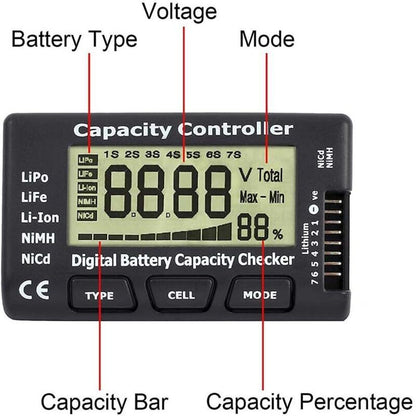 Digital Battery Capacity Tester, Battery Capacity Voltage Checker Controller Tester With Lcd Display, For Lipo Life