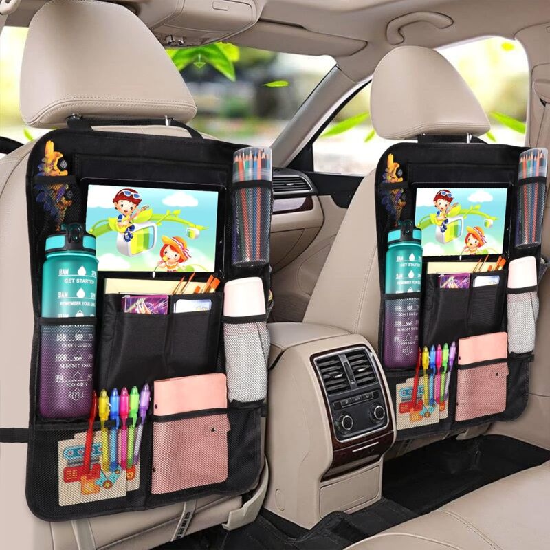 Car Organizer For Kids, Storage With 10 Pockets, Seat Protector For 9.7'' & 10.5'' Ipad Tablet, Organizer For Bottles