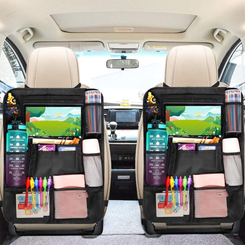 Car Organizer For Kids, Storage With 10 Pockets, Seat Protector For 9.7'' & 10.5'' Ipad Tablet, Organizer For Bottles