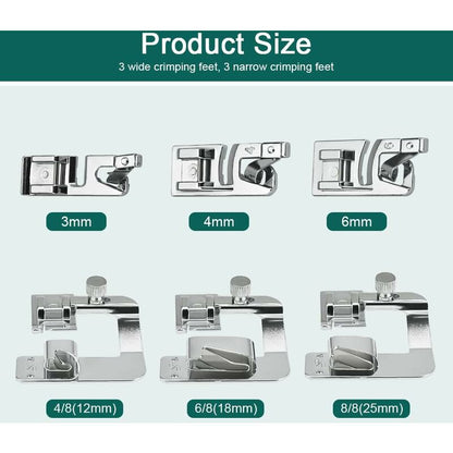 6 pcs Sewing Machine Presser Foot Hemmer Foot Sewing 4/8 6/8/8In ROlled Hem Foot 3/4/6Mm Foot