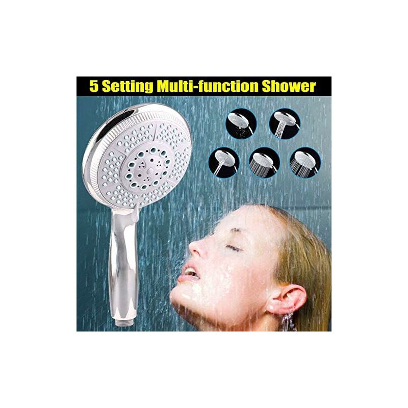 High Pressure Shower Head With 5 Adjustable Powerful Spray Modes, Universal Replacement Shower Head For Bathtub, 1/2"