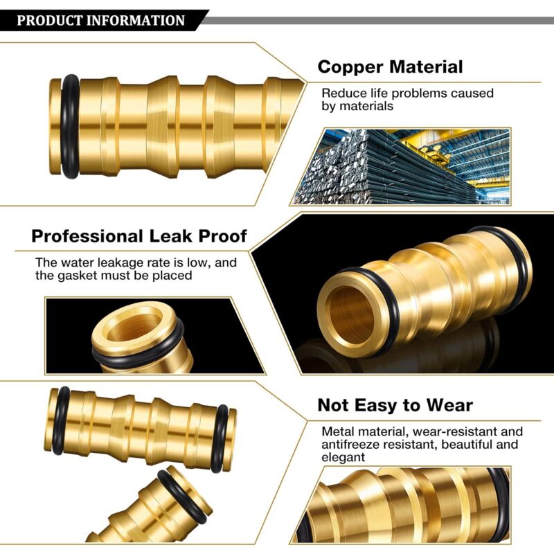 Garden Hose Connectors Double Male Hose Connectors Brass Hose Fittings For Garden Hose Faucet (4 Sets)