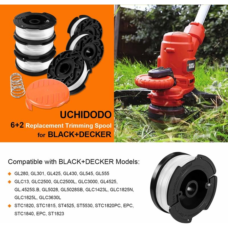 Trimmer Line Spool For Black And Decker Strimmers, 6 Pack Brushcutter Line Spools With 1 Spool Cover And 1 Spring