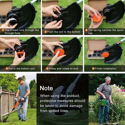 Trimmer Line Spool For Black And Decker Strimmers, 6 Pack Brushcutter Line Spools With 1 Spool Cover And 1 Spring
