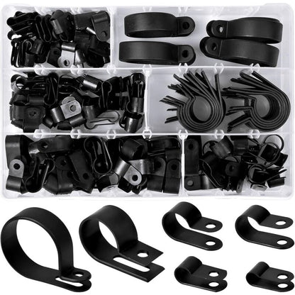 200 pcs Nylon Plastic R Clips Tube Clamps, 6 Sizes 3/16'' 1/4'' 3/8'' 1/2'' 3/4'' 11/8'' Fasteners For Conduit, Cable,
